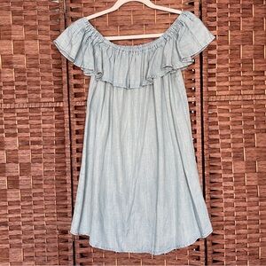 Lulu's Denim Blue Off-Shoulder Dress, Cottagecore, Coastal, Boho, Size S.